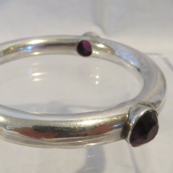 Antique Sterling Bangle Bracelet w/Amethyst Glass - Picture 1 of 5